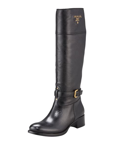 prada logo riding boot black|all black Prada boots.